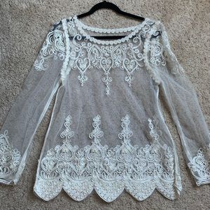 White Mesh Lace Top
